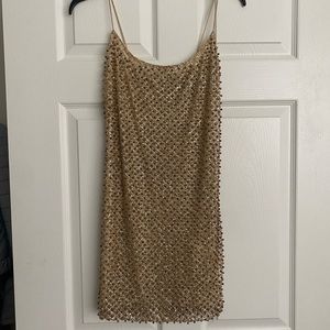 Oh Polly | Sparkly Gold Beaded Mini Dress